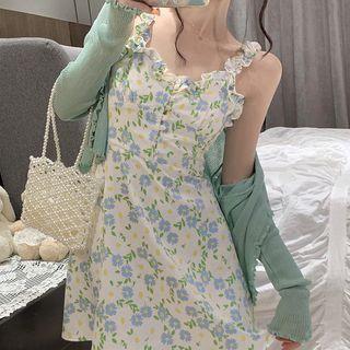 Sleeveless Floral Dress / Cardigan / Set