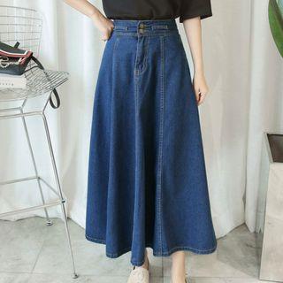 Midi Suspender Denim Skirt