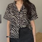 Short-sleeve Zebra Print Shirt Black & Gray - One Size