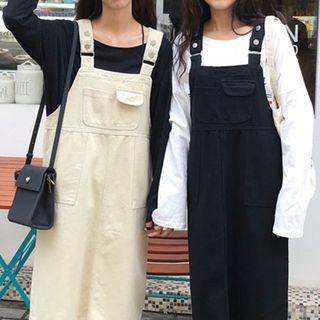 Dual-pocket Long Pinafore Dress
