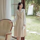 Long-sleeve Collared Tie-front Midi A-line Dress
