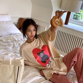 Heart Bear-print Oversized T-shirt