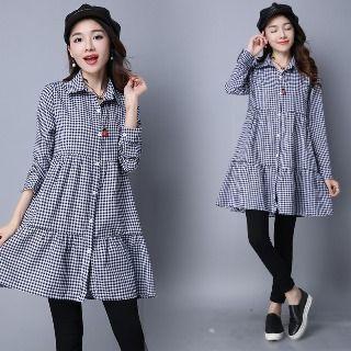 Long-sleeve Gingham Shirtdress