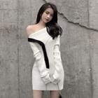 Two-tone Knit Mini Bodycon Dress White - One Size