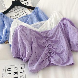 V-neck Frilled Puff-sleeve Crop Top