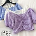 V-neck Frilled Puff-sleeve Crop Top