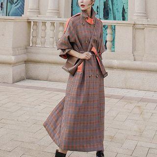 Double Breasted Plaid Slit-back Trench Coat