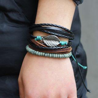 Set Of 3: Genuine Leather Bracelet Set Of 3 - One Size