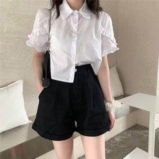 Ruffle Trim Short-sleeve Blouse / Wide-leg Shorts