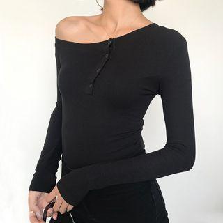 Plain Off-shoulder Long-sleeve Jumper Top