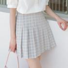 High-waist Plaid Pleated Color-block A-line Mini Skirt