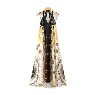 Halter Printed Maxi A-line Dress