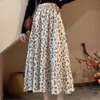 Floral A-line Pleated Midi Skirt