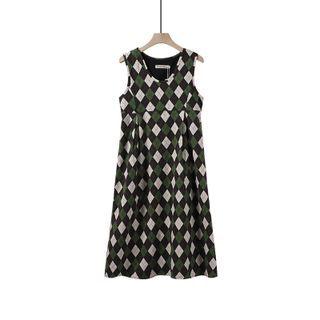 Sleeveless Argyle Midi A-line Dress
