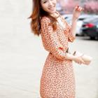 Elbow-sleeve Dotted Dress