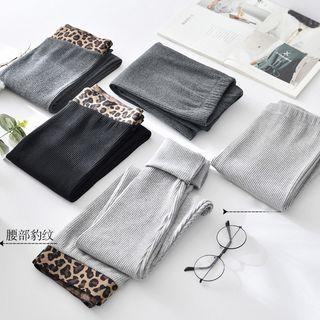 Leopard Print Trim Ribbed Leggings