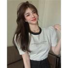 Puff-sleeve Lettering Crop T-shirt