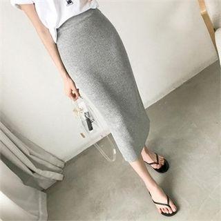 Ribbed Knit H-line Midi Skirt