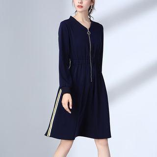 Zip Front Long-sleeve A-line Dress