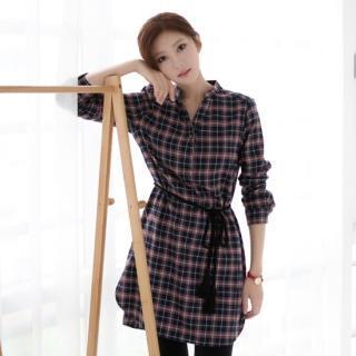 Plaid Shirt Dress With Cord