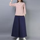Set: 3/4-sleeve Hanfu Top + Wide Leg Pants