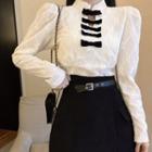 Bow Jacquard Cropped Shirt / Asymmetrical Skirt
