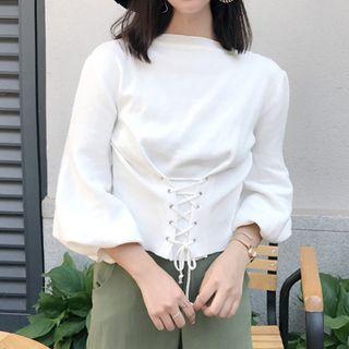 3/4-sleeve Lace-up Knit Top