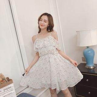 Printed Cold Shoulder A-line Dress