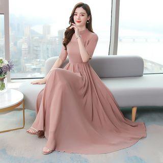 Short-sleeve Chiffon A-line Maxi Dress