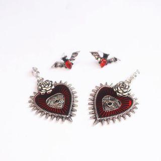 Bat Heart Pendant Necklace 1 Pair - Red - One Size