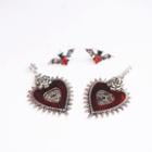 Bat Heart Pendant Necklace 1 Pair - Red - One Size