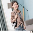 3/4-sleeve Tie-front Plain Blouse