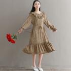 Elbow-sleeve Floral Print Midi Dress