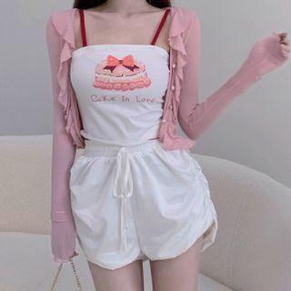 Light Cardigan / Print Camisole Top / Shorts