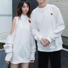 Couple Matching Heart Embroidered Pullover / Cold-shoulder Pullover