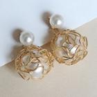 Faux Pearl Alloy Wirework Dangle Earring 1 Pair - Gold - One Size