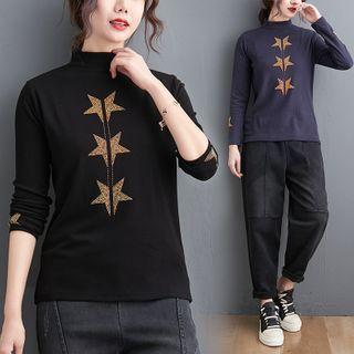 Semi High-neck Star Print Top
