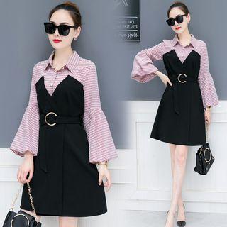 Patterned Panel Shirt Dress