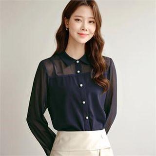 Tall Size Sheer-yoke Blouse