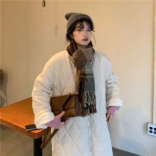 Plain Midi Quilted Coat Off-white - One Size