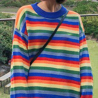 Color Panel Striped Knit Sweater As Shown In Figure - One Size
