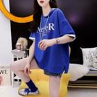 Mock Two-piece Short-sleeve Lettering Hooded T-shirt