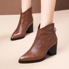 Genuine Leather Pointed Chunky Heel Ankle Boots