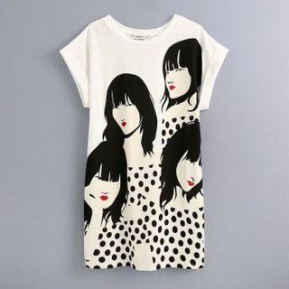 Short-sleeve Cartoon Print Mini A-line Dress