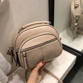 Faux Leather Top Handle Crossbody Saddle Bag