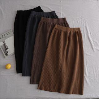 Straight-fit Midi Rib Knit Skirt