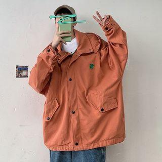 Embroidered Hooded Oversize Button Jacket