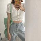 Short-sleeve Cropped Knit Top White - One Size