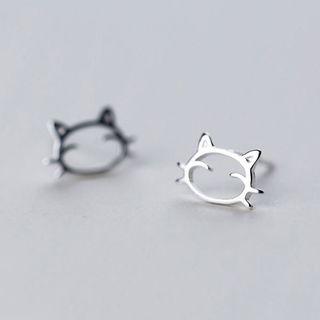 925 Sterling Silver Cat Earring 1 Pair - S925 Sterling Silver - Silver - One Size