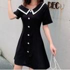 Cold-shoulder Button-up A-line Dress